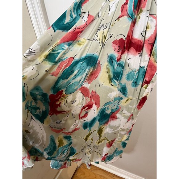 Retro Floral Midi Dress S White Colorful Prairie Mod Boho Classic Chic 70s - Picture 9 of 15